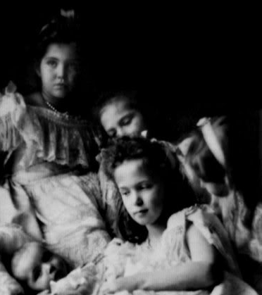 Close up of Grand Duchesses Olga, Tatiana, Maria and Anastasia with their little brother Tsarevich Alexei 