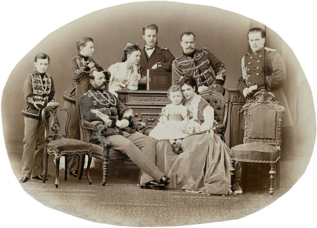 The Romanov family in mid-19th century: Tsar Alexander II, his Heir - the future Alexander III, and baby Nicholas, the future Tsar Nicholas II. 