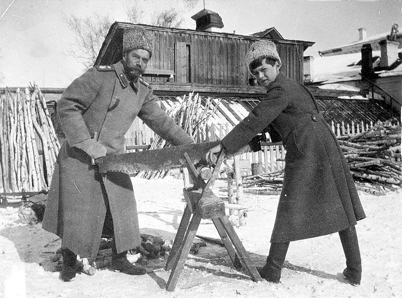 Nicholas II and Alexei Nikolaevich in Siberian captivity, shortly before their murder. 