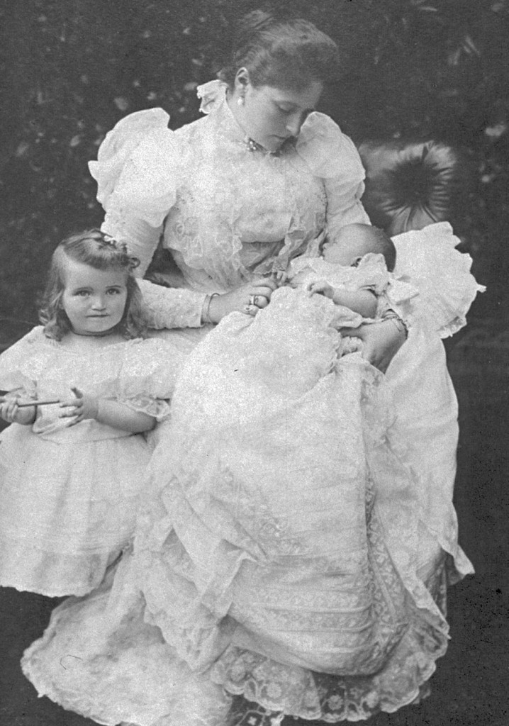 Empress Alexandra with the toddler Grand Duchess Olga and the infant Grand Duchess Tatiana