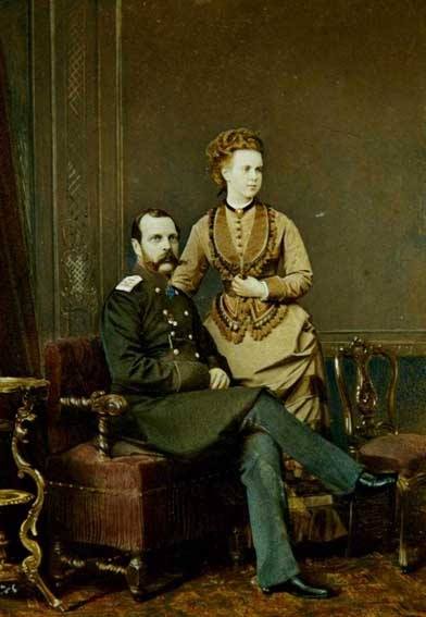 Rare Romanov family color photograph of Tsar Alexander II and his daughter Grand Duchess Maria Alexandrovna. 