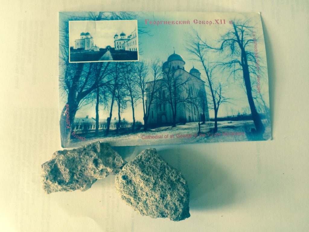 Stones from Russia's oldest monastery: Yurievsky monastery in Novgorod, which the Romanov family visited on December 11, 1916, shortly before Nicholas II's abdication and the Russian revolution. 