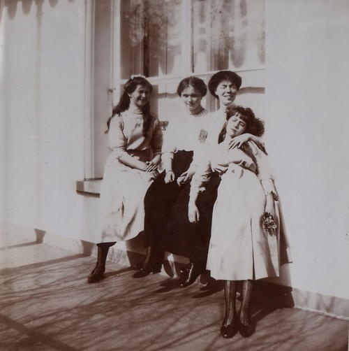 Grand Duchess Olga with her aunt and namesake Grand Duchess Olga Alexandrovna and her two sisters Grand Duchesses Maria and Anastasia.