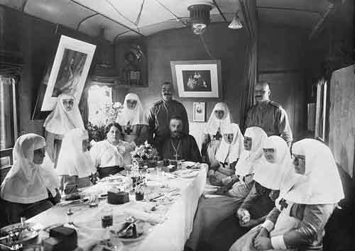 Sisters of Mercy dining inside the Romanov family train