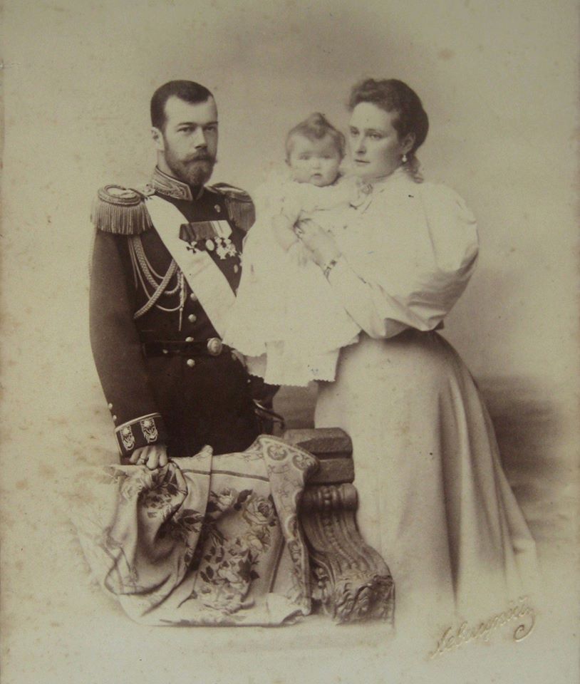 The Romanov family in 1896: Tsar Nicholas II, Empress Alexandra Feodorovna and Grand Duchess Olga Nikolaevna. 