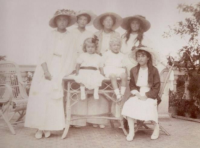 Grand Duchesses Olga, Tatiana, Maria and Anastasia with their Aunt Grand Duchess Olga Alexandrovna and some cousins.