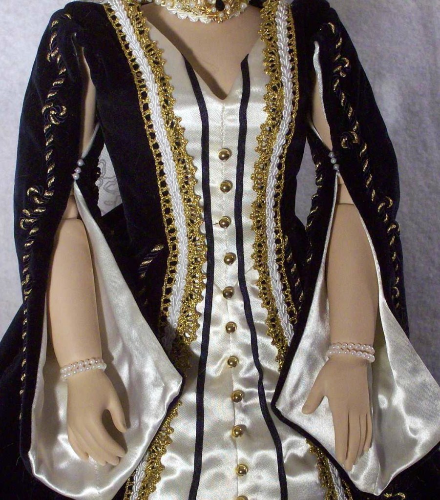 Close up of the dress of Empress Alexandra Romanov doll