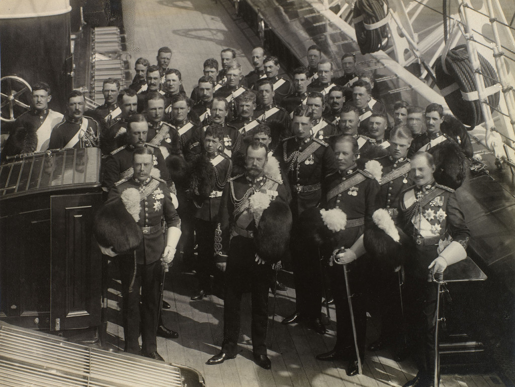 Tsar Nicholas II greeting his British royal guests 