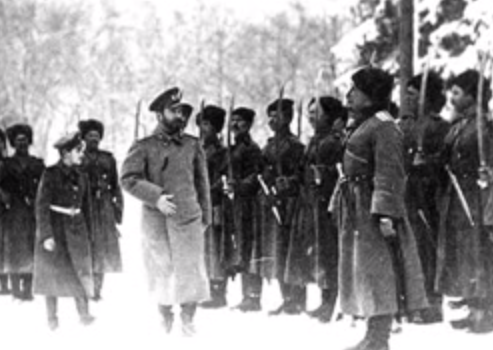 Tsar Nicholas II with his troops. 