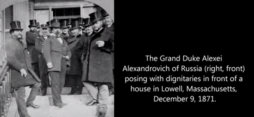 Grand Duke Alexei Alexandrovich, brother of Tsar Alexander III and uncle of Nicholas II, in Lowell, MA. 