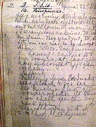 Last page of the diary of Empress Alexandra Feodorovna, dated 16 July, 1918.