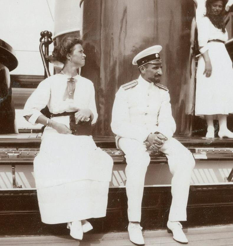 Grand Duchess Olga with Pavel Voronov on deck of The Standart. 