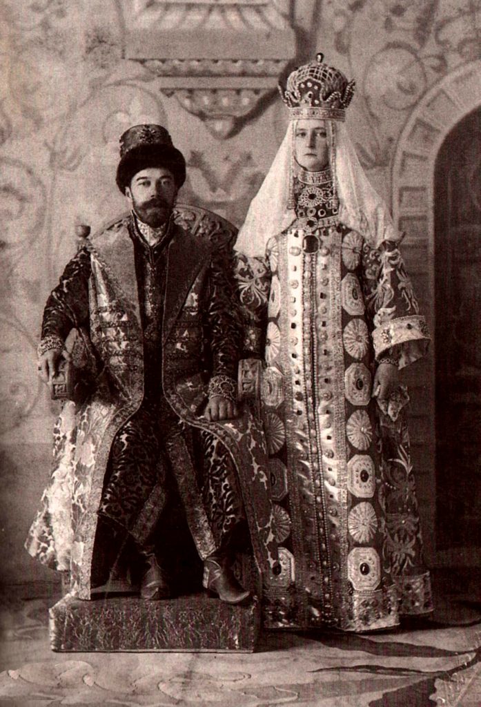 Nicholas II and Empress Alexandra dressed as Alexei I and Maria Miloslavskaya, at the Winter Palace's last Imperial ball before the Russian revolution. 