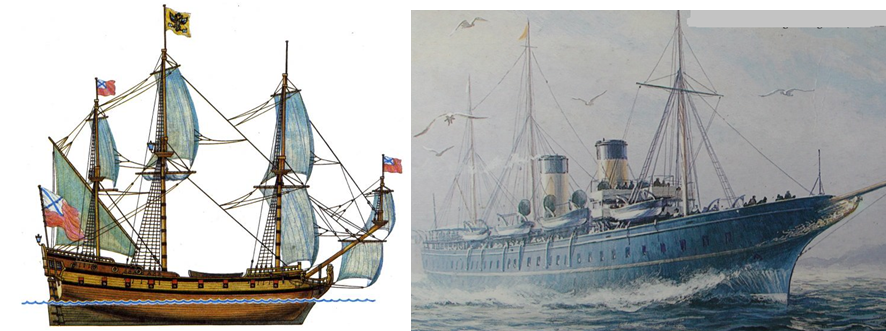 Left: Peter the Great's "Standart" and right: "Standart" which belonged to the Romanov family in the 20th century. 