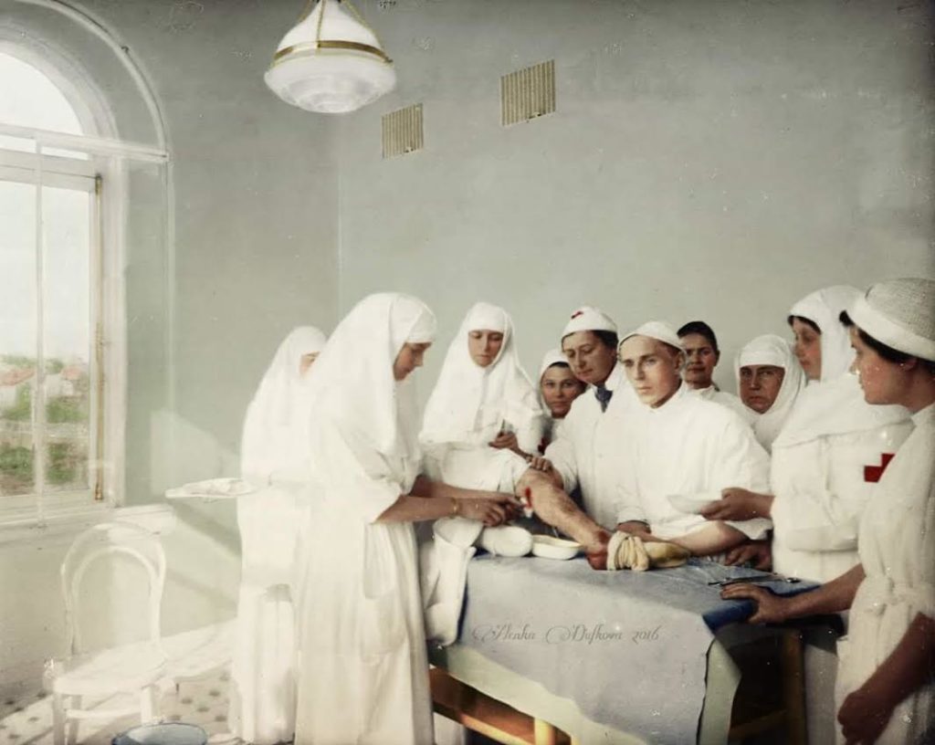 Sister of Mercy Tatiana Romanov at her infirmary. Colorized by Alena Dufkova. 